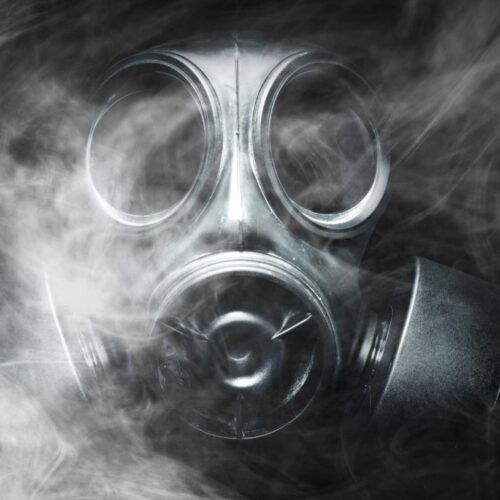 person with gas mask on